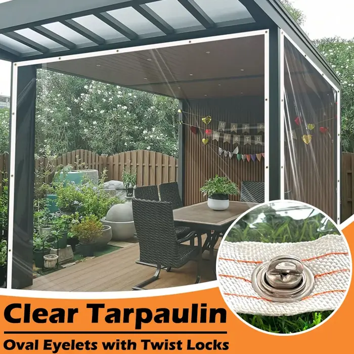Rideau de bâche transparente avec serrures torsadées, pergola d'extérieur, poignées transparentes TarLII, balcon amovible, écran coupe-vent, gril anti-pluie