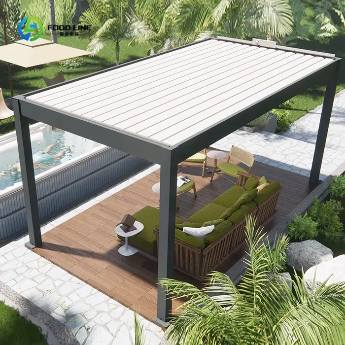 Pergola arquée en aluminium blanc avec toit à lamelles réglables, cadre thermolaqué pour jardin, sur mesure
