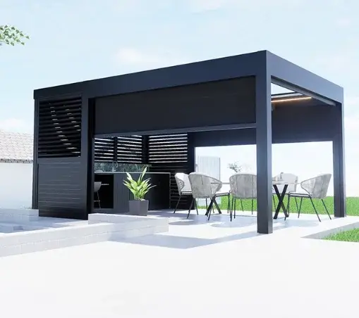 Pergola en aluminium de luxe à lames orientables, terrasse extérieure, gazebo, pare-soleil électriqu