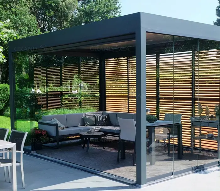 Système de toit à persiennes motorisé pour jardin extérieur Pergola bioclimatique