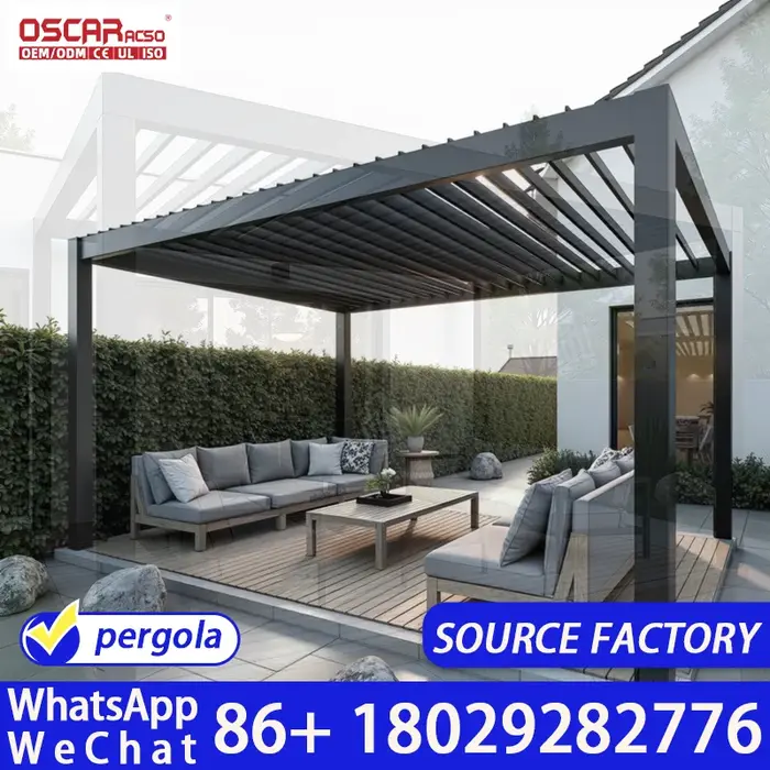Pergola bioclimatique en aluminium robuste pour jardin, terrasse et patio