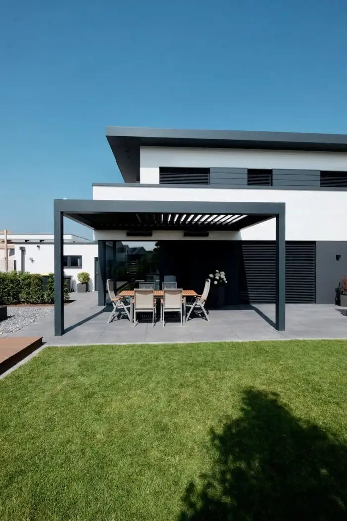 Jardin extérieur Villa toit cour électrique réglable persienne système de Protection solaire Gazebo bioclimatique persiennes en aluminium Pergola